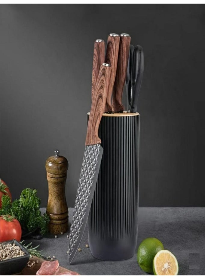 LIVVY 6-Piece Kitchen Knife Set with Holder - Professional Stainless Steel Chef Knives with Comfortable Wooden Handles and a Modern Storage Holder - For Home and Restaurant Usage. - Image 2